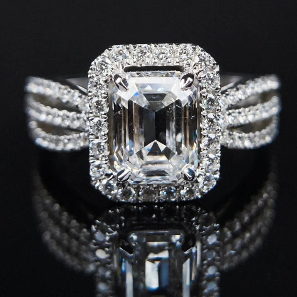 😍Radiant Cut CZ Three Layer Stackable Silver Plated Dainty Wedding Ring, L145